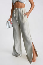 Tie Detail Paça Slit Ecru Pants