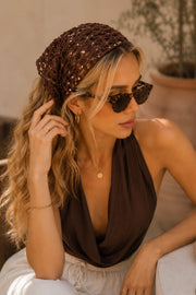 Tie Detail Sequin Knit Brown Headband