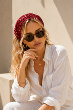 Tie Detail Sequined Knit Red Headband