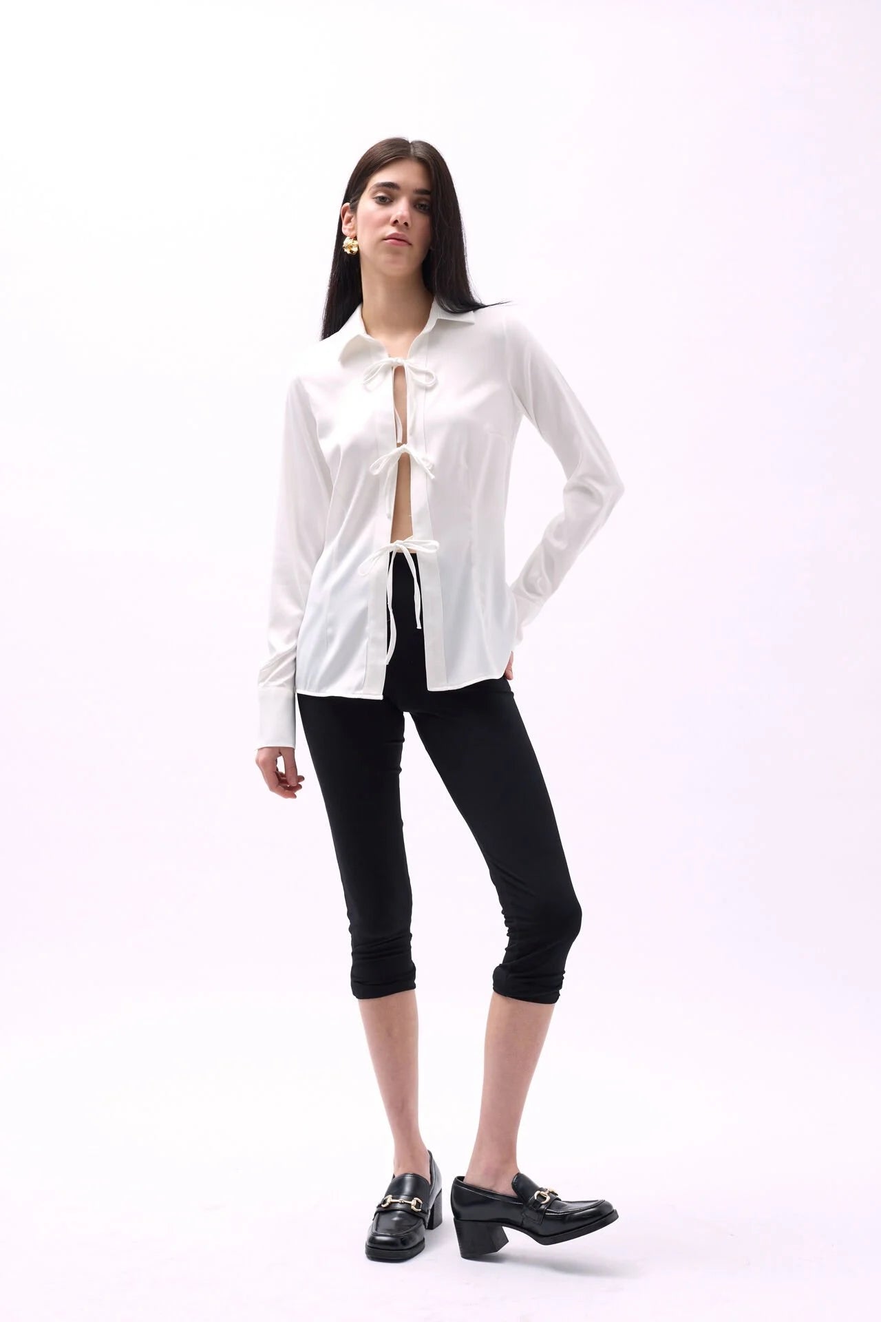 Tie Detail Satin White Shirt