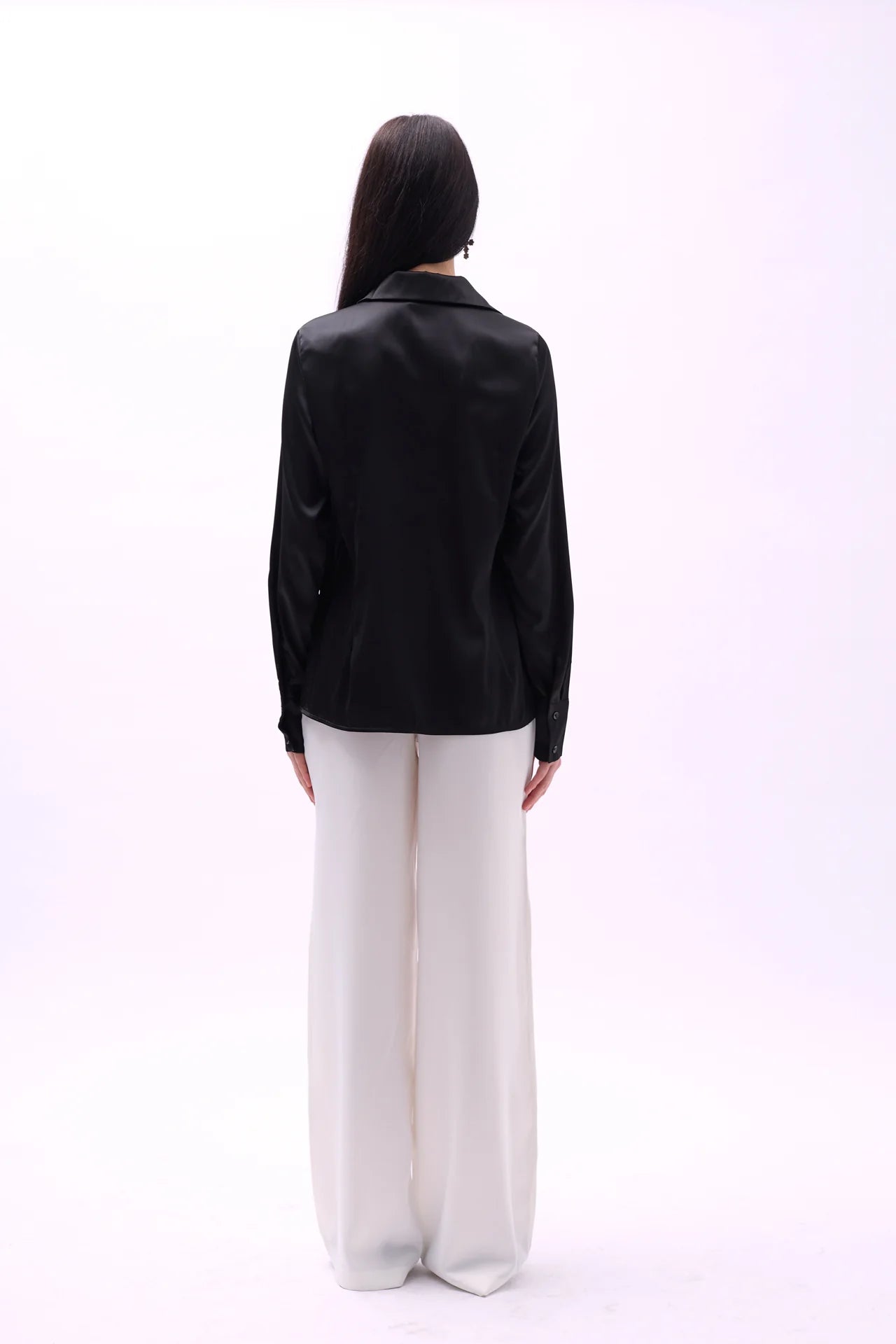 Tie Detail Satin Black Shirt