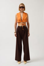 Tie Detay Orange Linen Vest