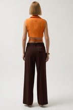 Tie Detay Orange Linen Vest