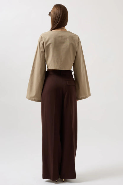 Tie Detail Long Sleeve Beige Blouse