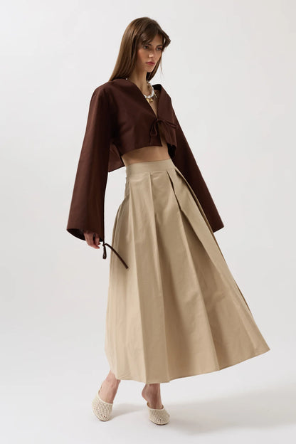 Tie Detail Long Sleeve Brown Blouse