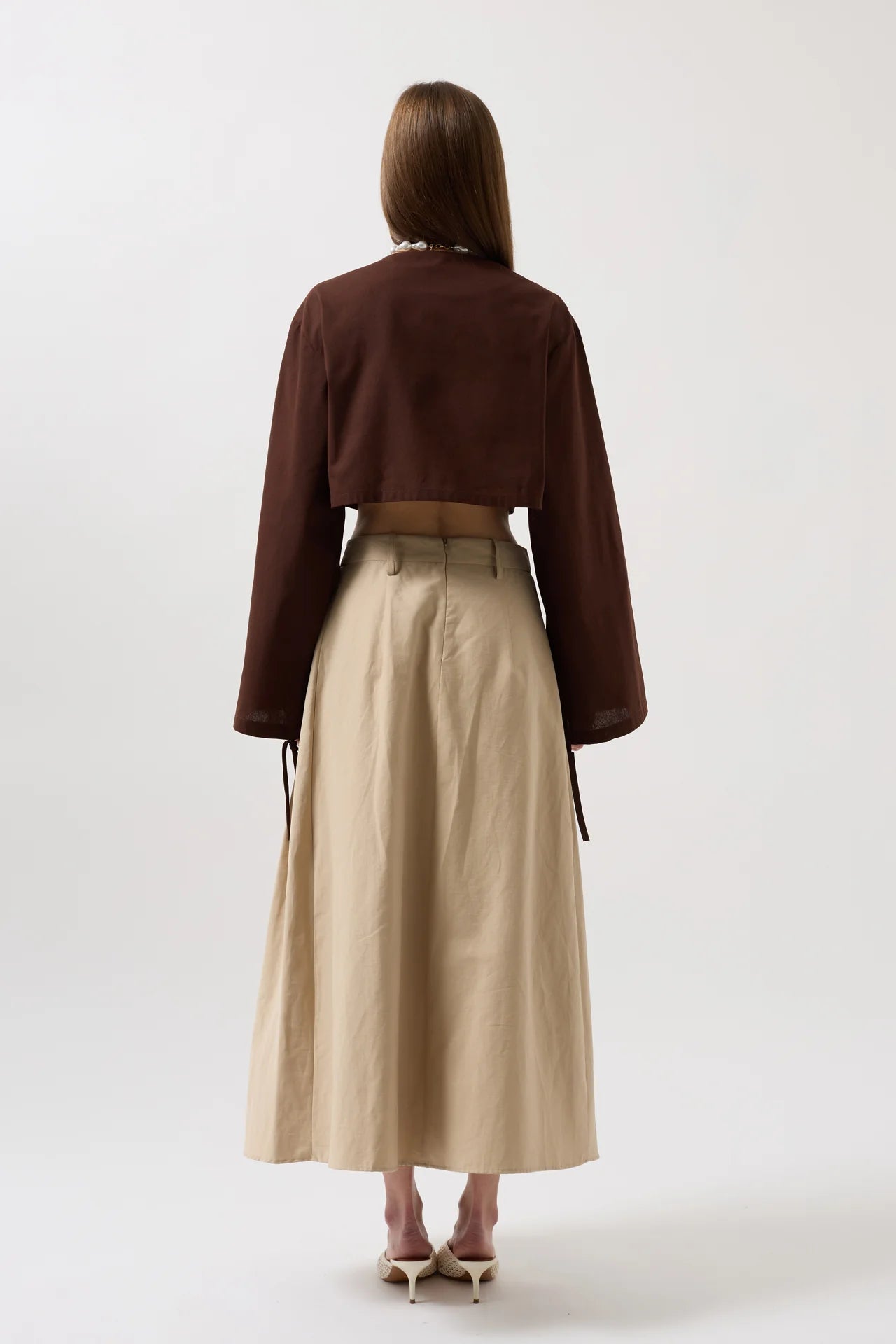 Tie Detail Long Sleeve Brown Blouse