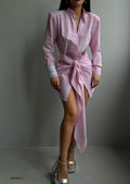 Tie Detail Pink Striped Shirt
