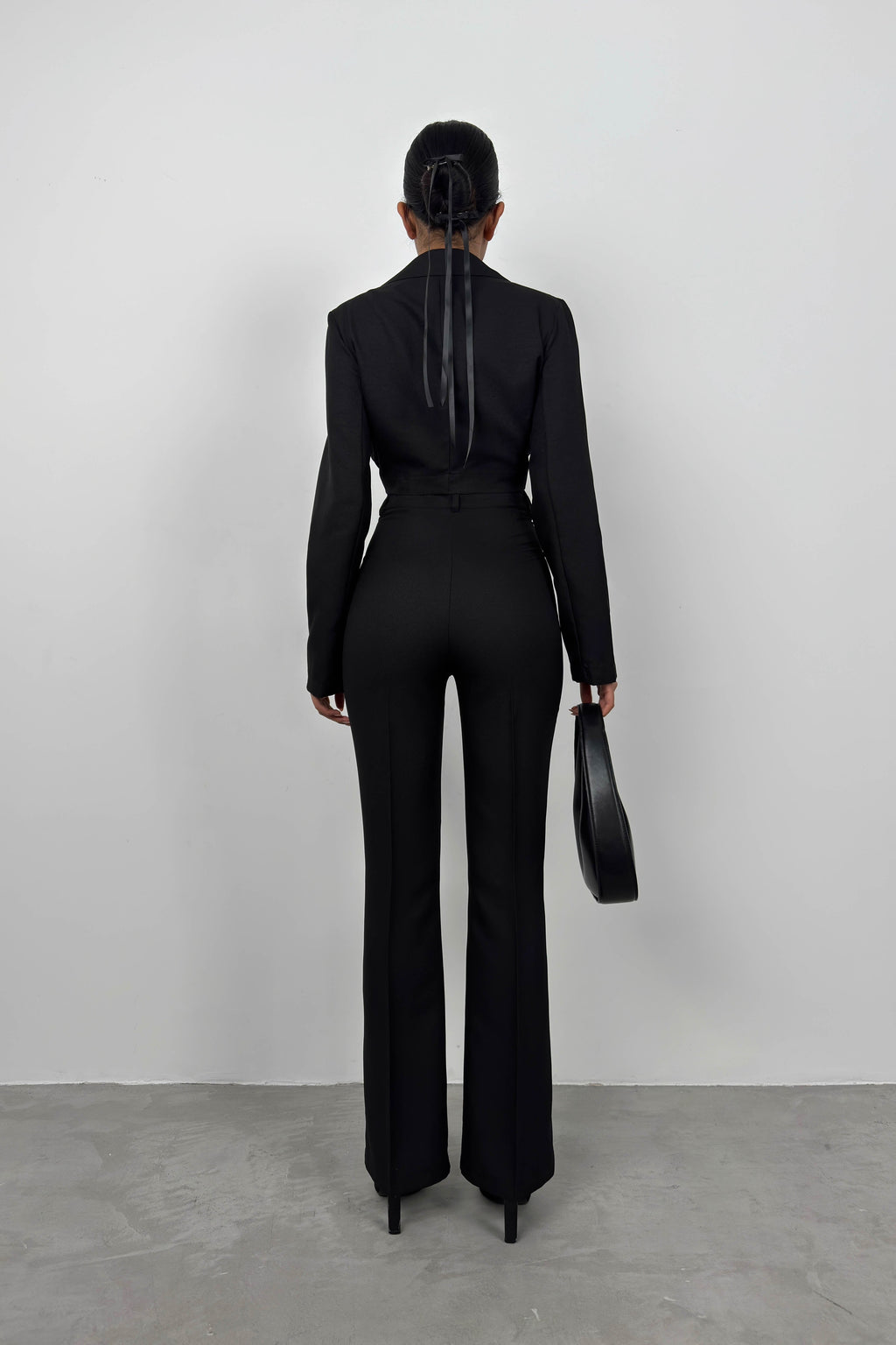 Tie Black Crop Jacket Pants Set
