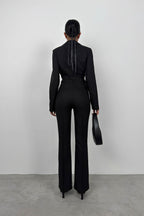Tie Black Crop Jacket Pants Set