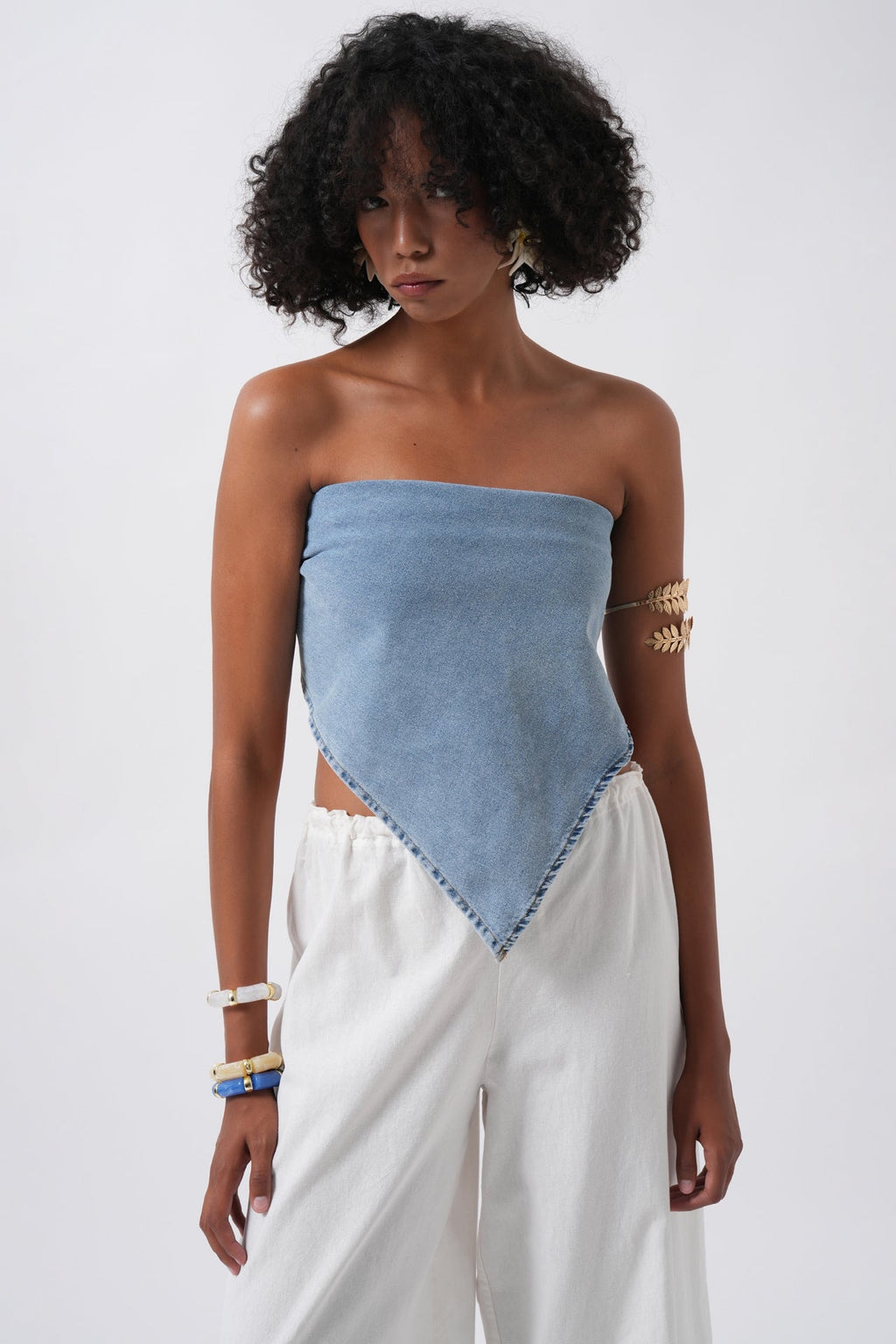 Tie Detail Denim Blue Crop