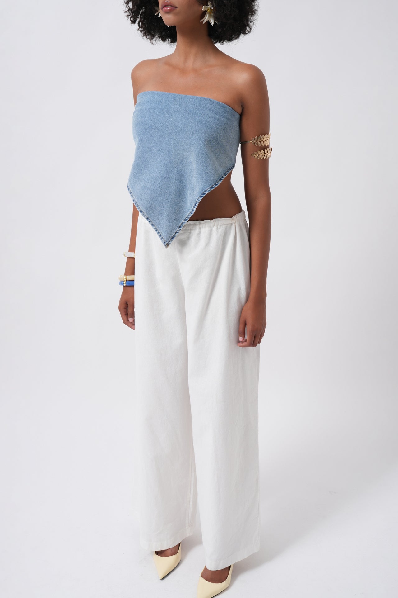 Tie Detail Denim Blue Crop