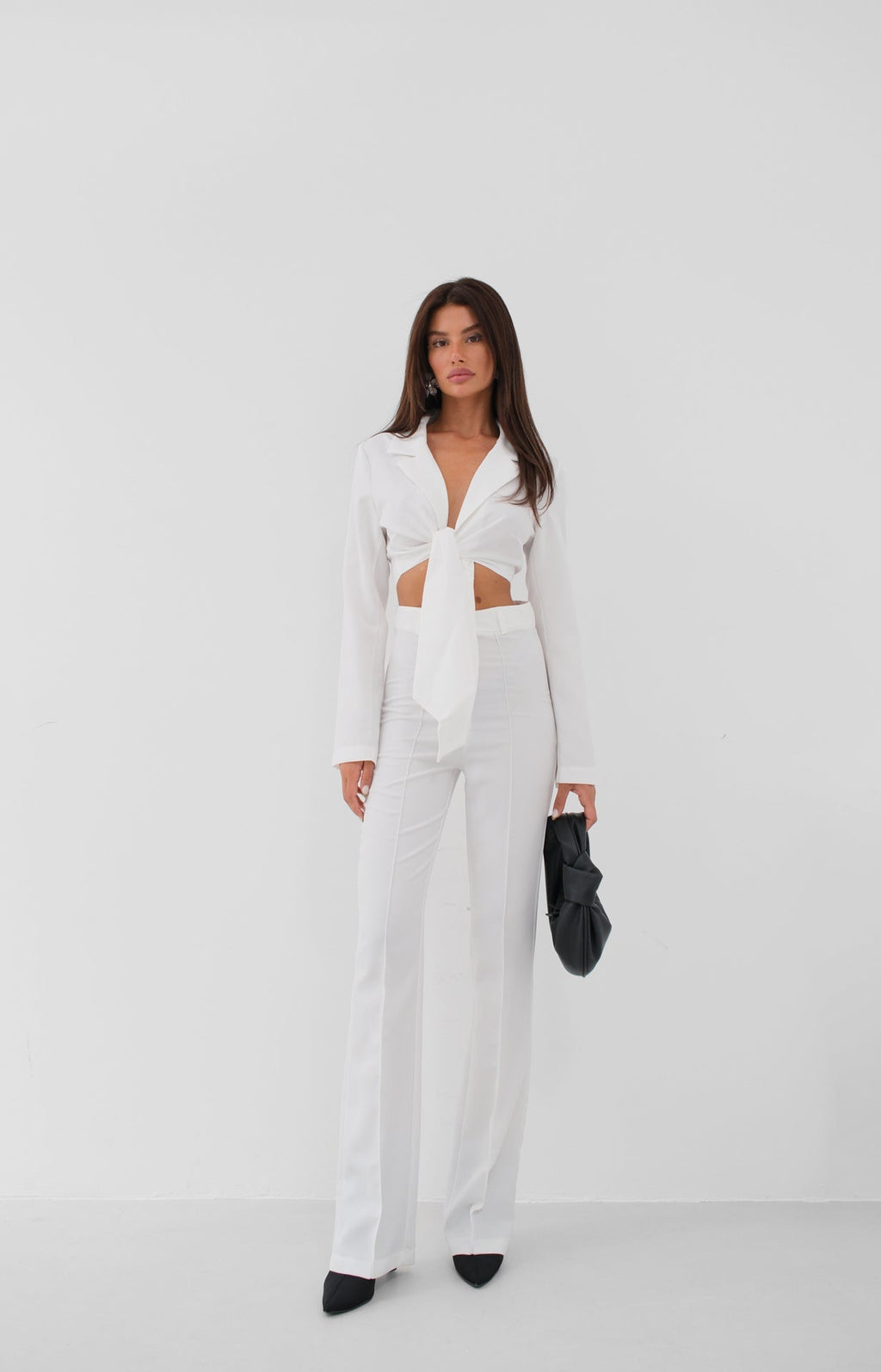 Tie Ecru Crop Jacket Pants Set
