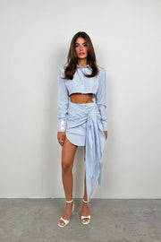 Tied Blue Striped Skirt