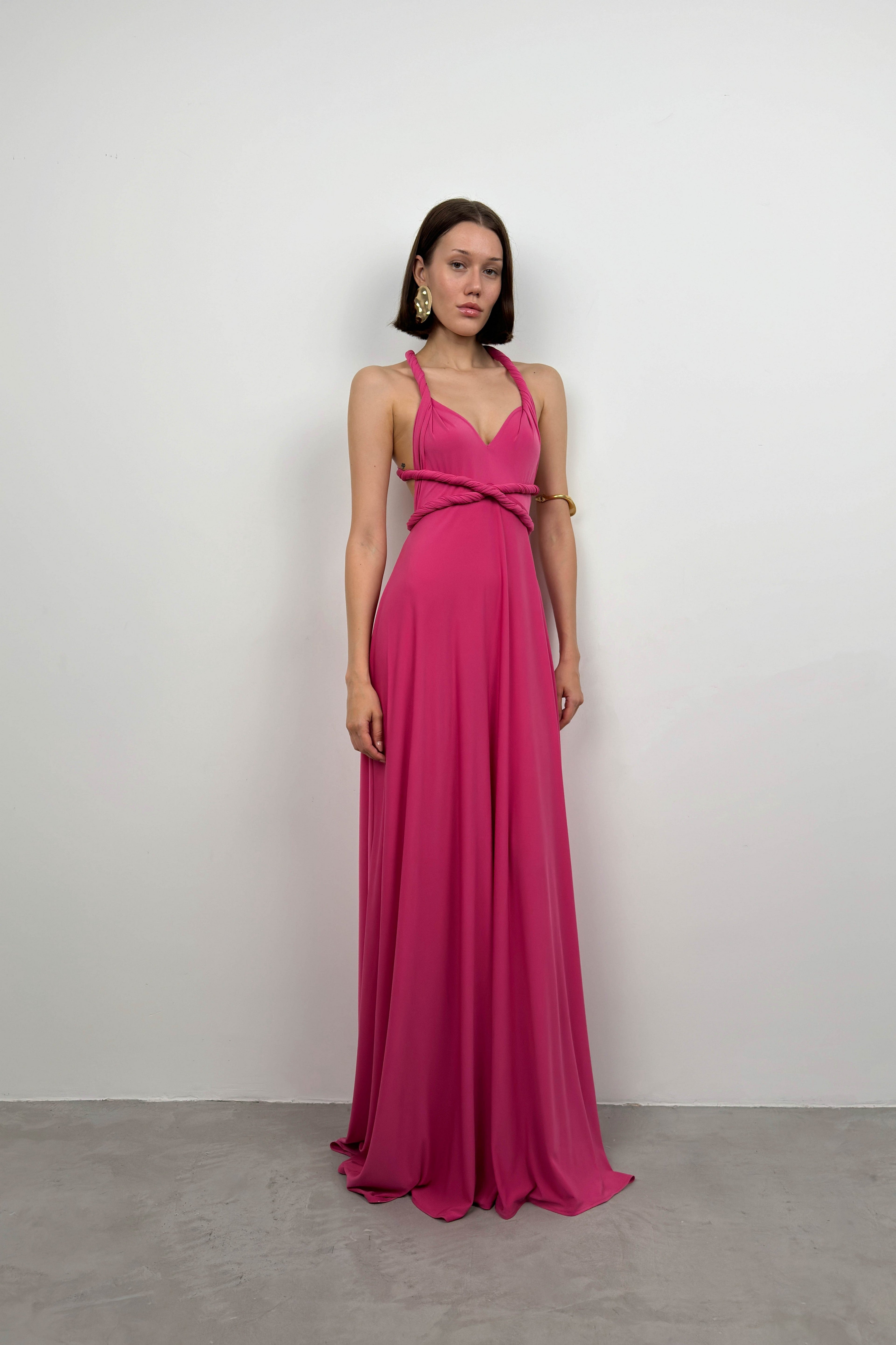 Tie Detail Fuchsia Maxi Dress