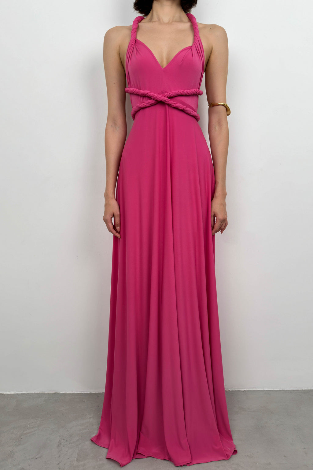 Tie Detail Fuchsia Maxi Dress
