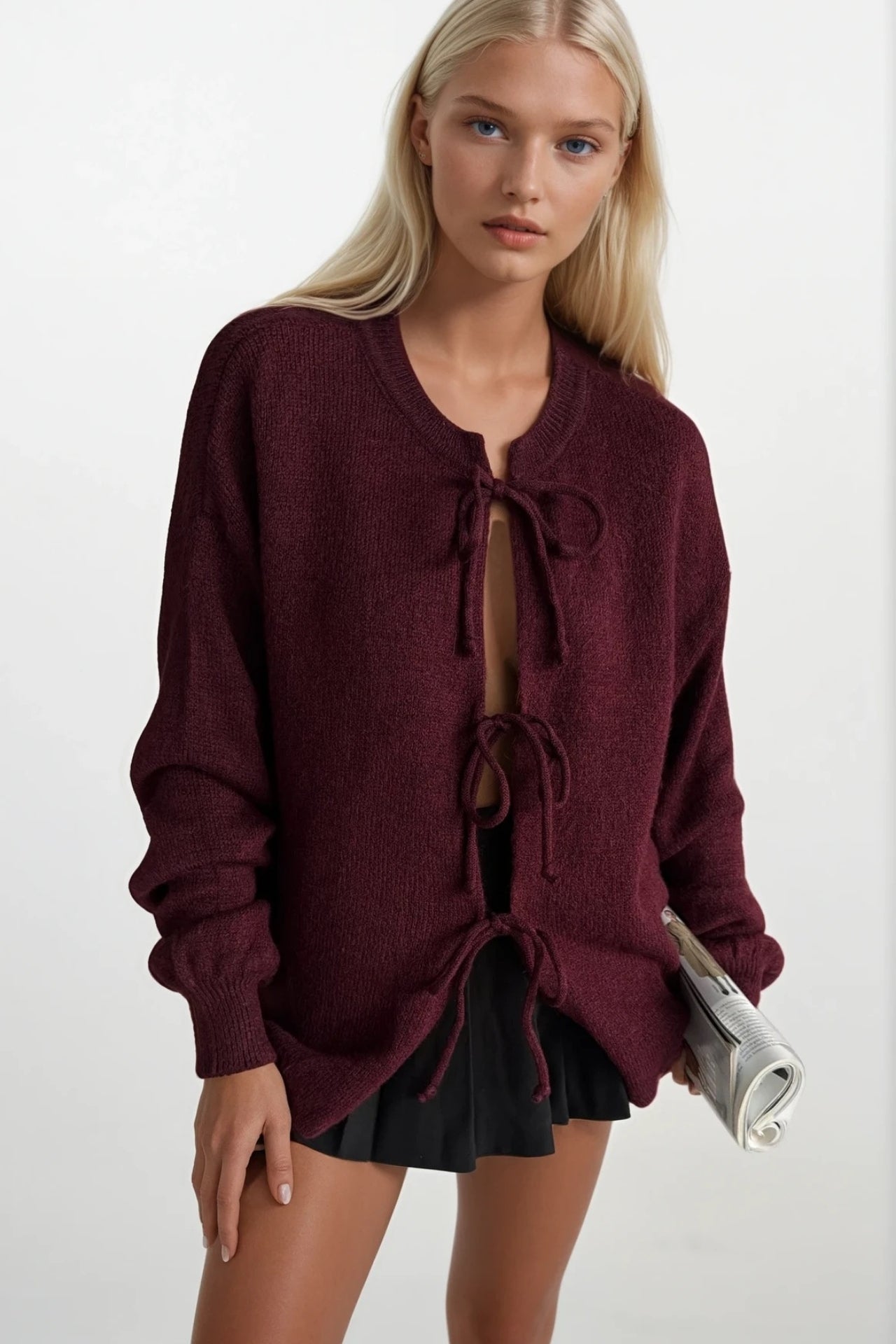 Tie Knit Burgundy Sweater