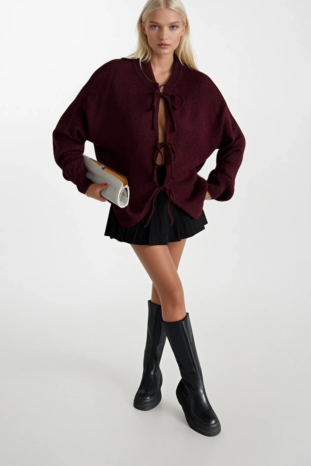 Tie Knit Burgundy Sweater