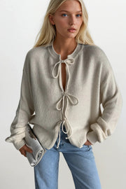 Tie-Detail Ecru Knit Sweater