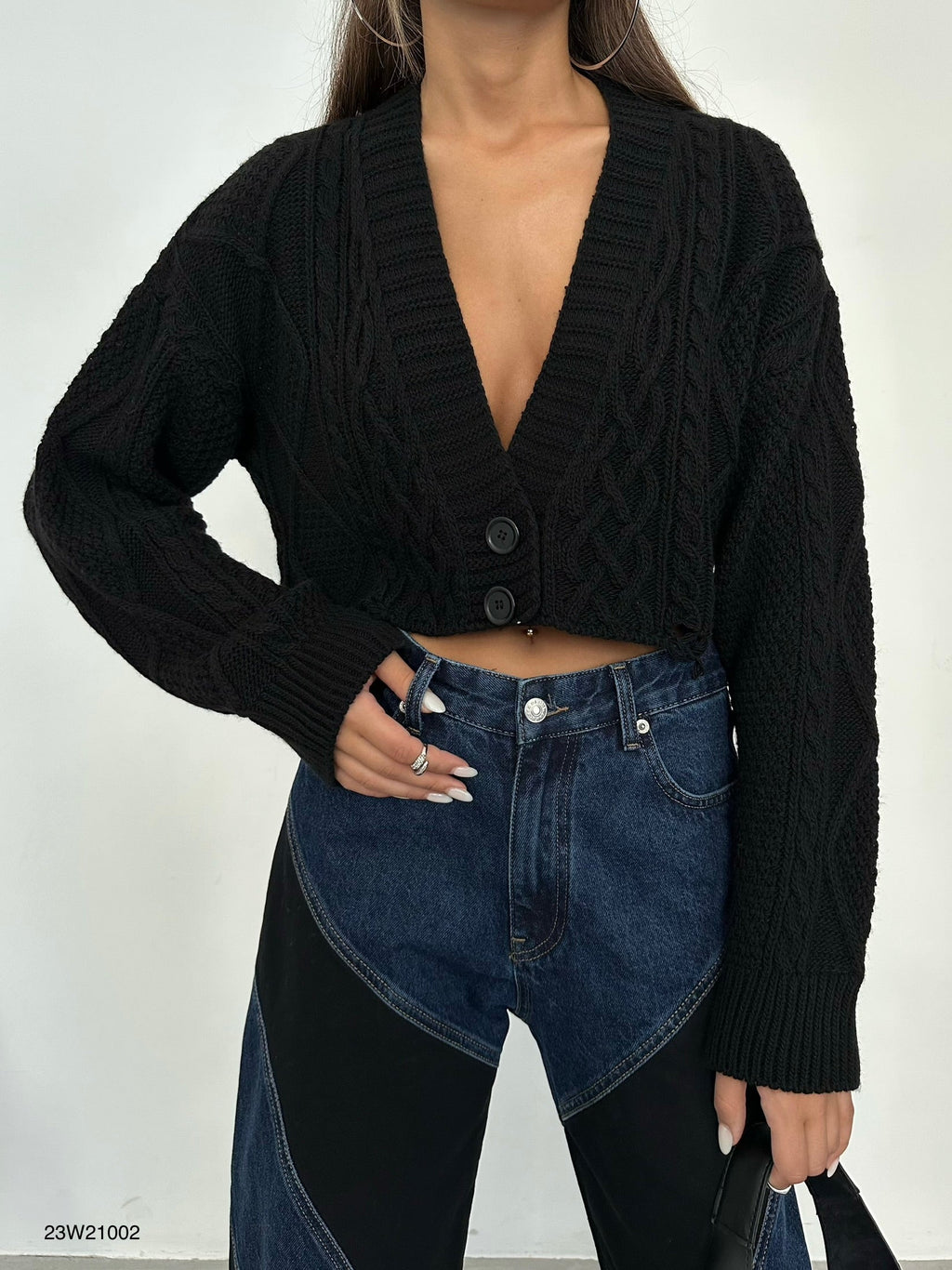 Diamond Pattern Gray Crop Fringed Cardigan
