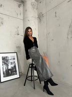 Diamond Pattern Gray Crop Fringed Cardigan