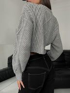 Diamond Pattern Gray Crop Fringed Cardigan