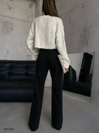 Diamond Pattern Ecru Crop Fringed Cardigan