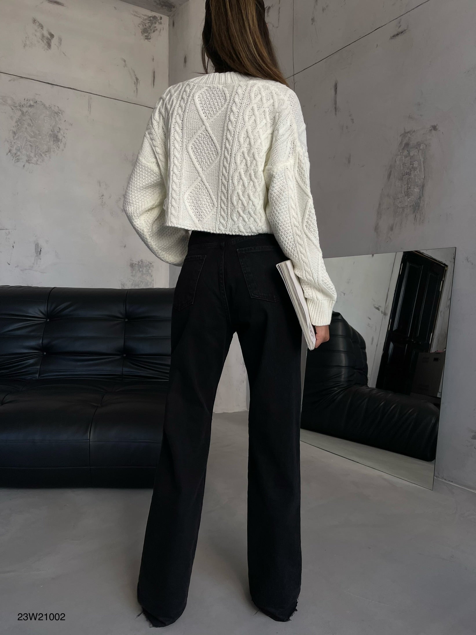 Diamond Pattern Ecru Crop Fringed Cardigan