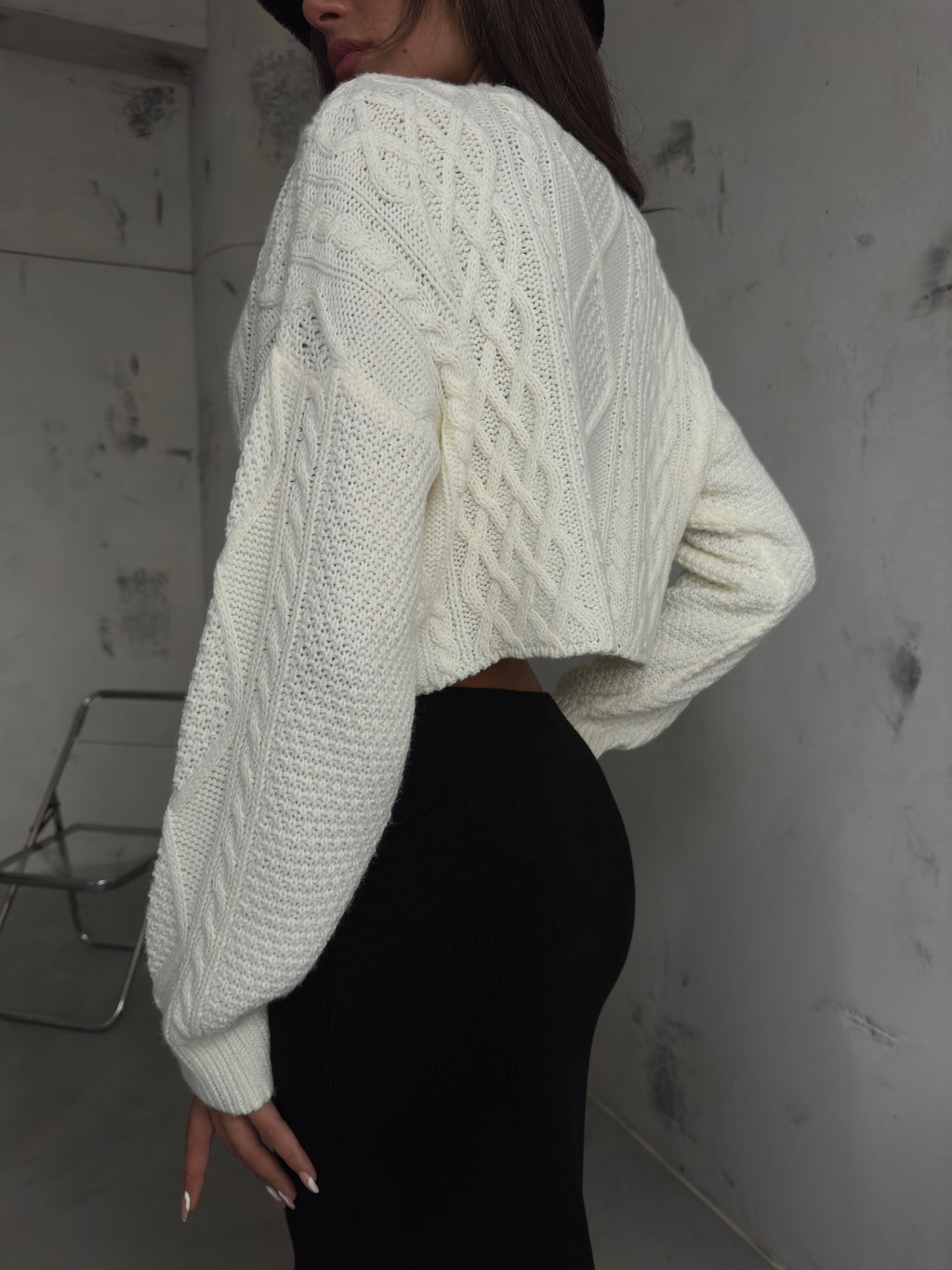 Diamond Pattern Ecru Crop Fringed Cardigan