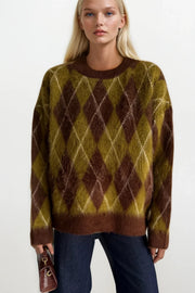 Baklava Pattern Green Textured Knit Sweater