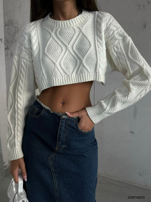 Argyle Pattern Ecru Sweater