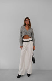 Diamond Pattern Gray Crop Fringed Cardigan