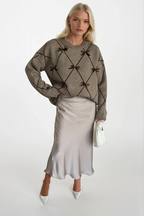 Diamond Pattern Rhinestone Embellished Bow Mink Sweater