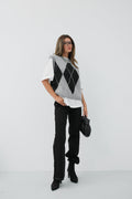 Baklava Patterned Gray Crop Sweater
