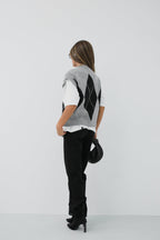 Baklava Patterned Gray Crop Sweater