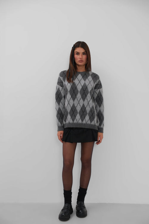 Baklava Patterned Brushed Gray Sweater
