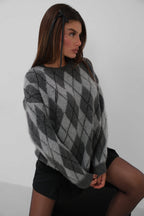 Baklava Patterned Brushed Gray Sweater