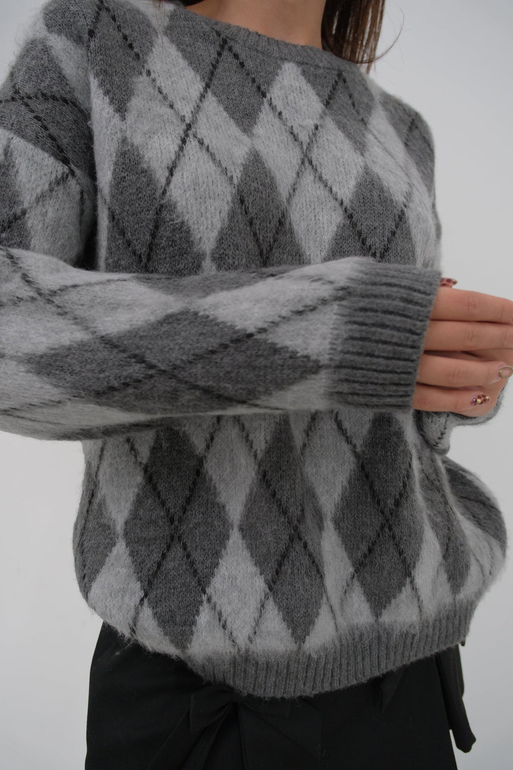 Baklava Patterned Brushed Gray Sweater