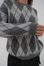 Baklava Patterned Brushed Gray Sweater