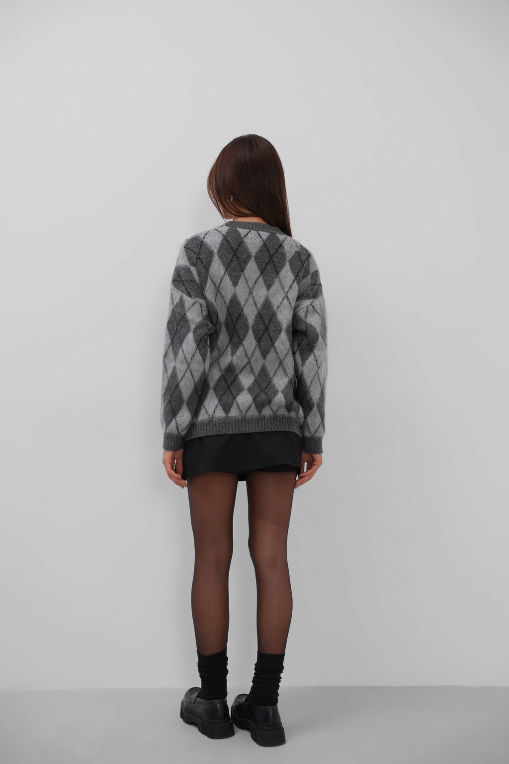 Baklava Patterned Brushed Gray Sweater