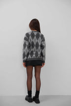 Baklava Patterned Brushed Gray Sweater