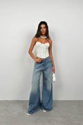 Underwire Lace Ecru Strapless Blouse