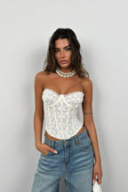 Underwire Lace Ecru Strapless Blouse