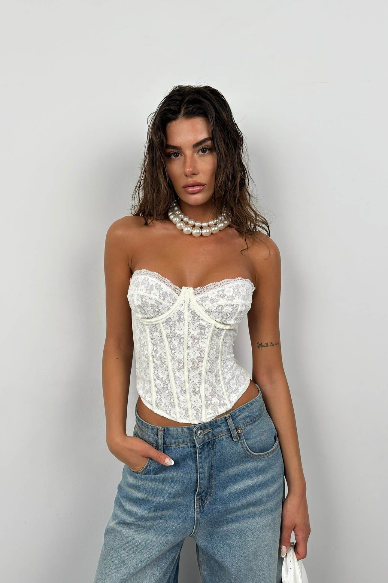 Underwire Lace Ecru Strapless Blouse