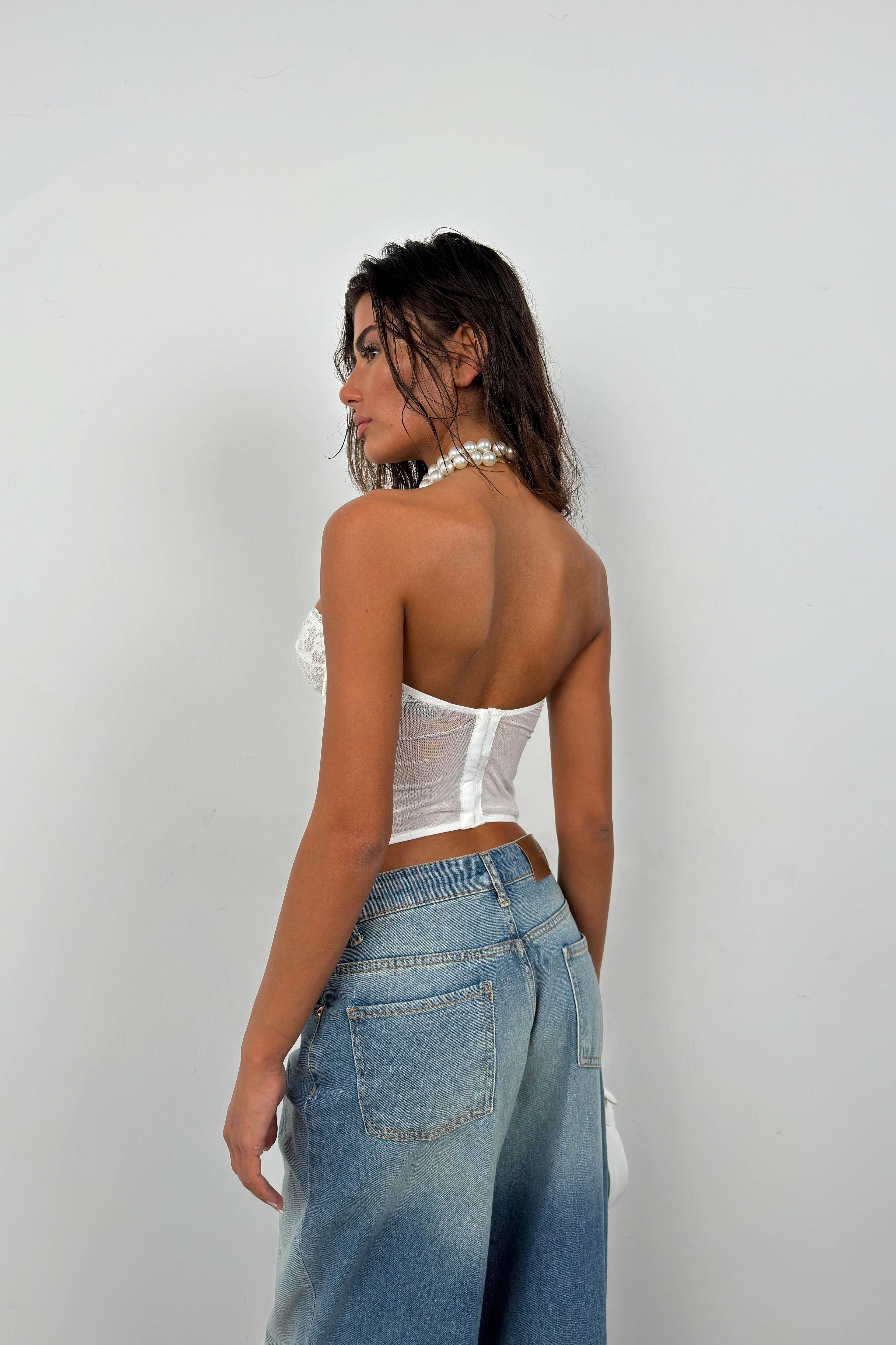 Underwire Lace Ecru Strapless Blouse