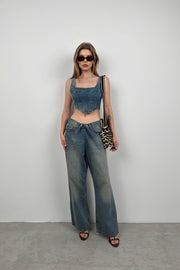 Underwire Light Blue Denim Blouse