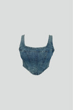 Boned Light Blue Denim Blouse