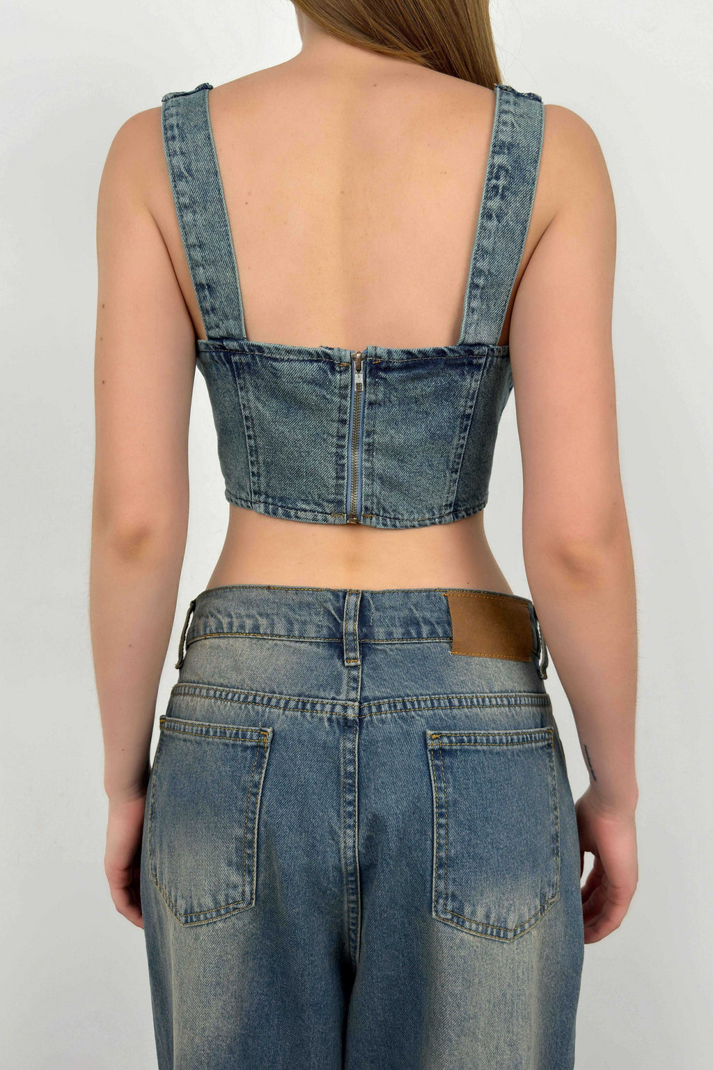 Boned Light Blue Denim Blouse