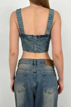 Boned Light Blue Denim Blouse