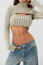Turtleneck Beige Knit Crop