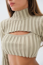 Turtleneck Beige Knit Crop